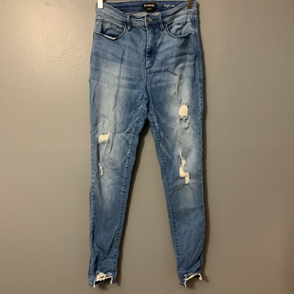 bebe high rise distressed jeans